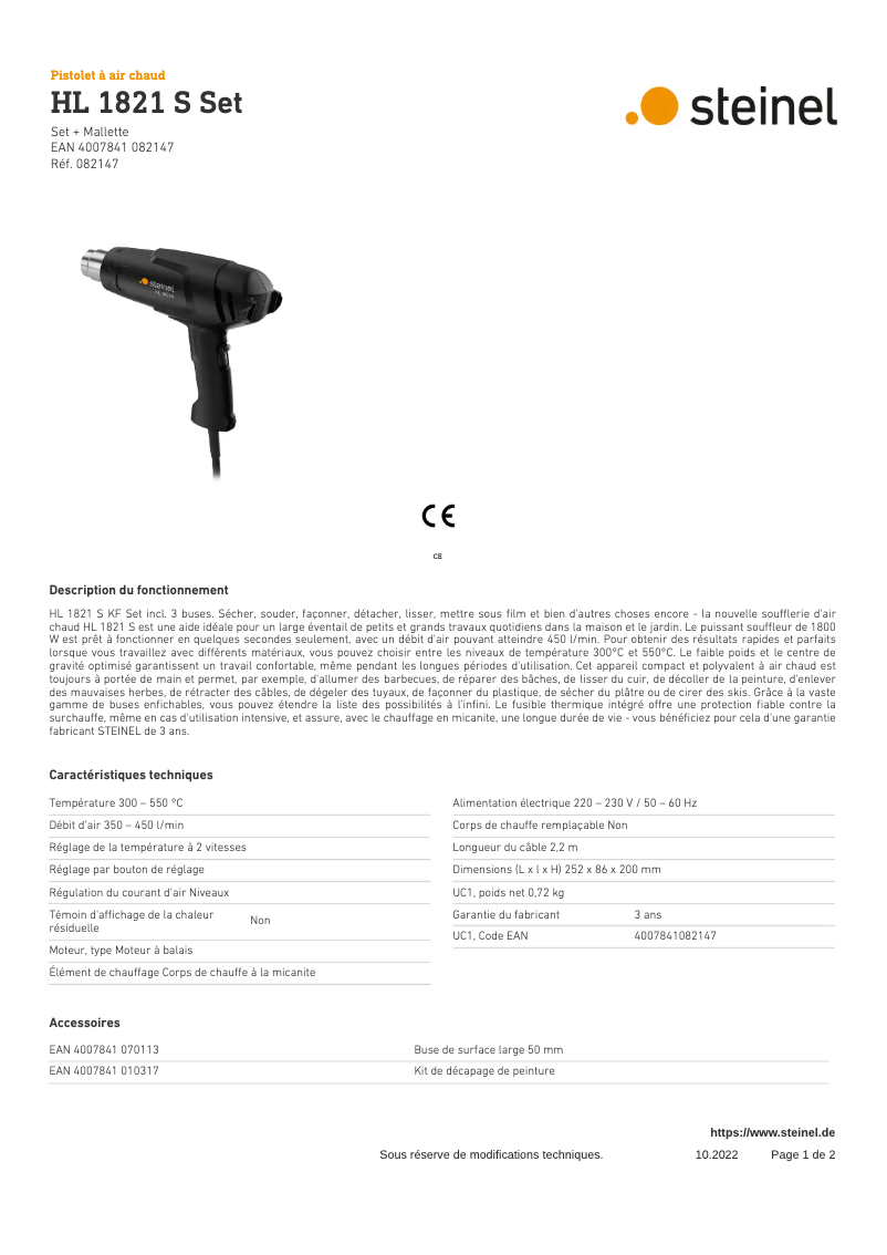 Página 1 del manual Ficha técnica Steinel HL 1821 S