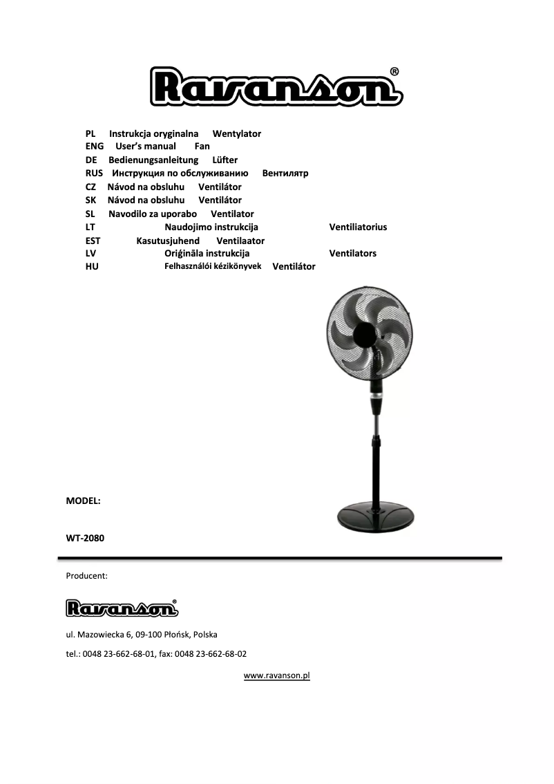 Página 1 del manual Manual de usuario Ravanson WT-2080