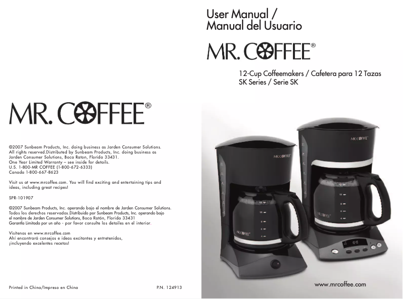 Página 1 del manual Manual de usuario Mr. Coffee SK12NP