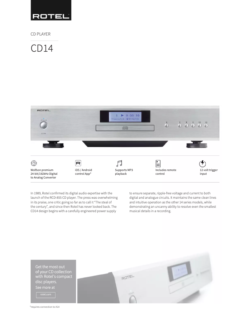 Página 1 del manual Ficha técnica Rotel CD14