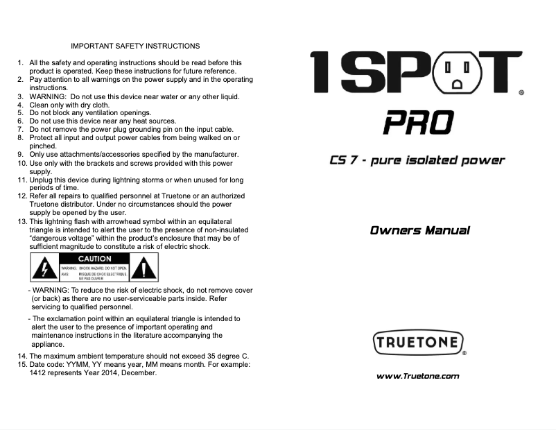 Página nº 1 - Manual de usuario Truetone 1 Spot Pro CS7
