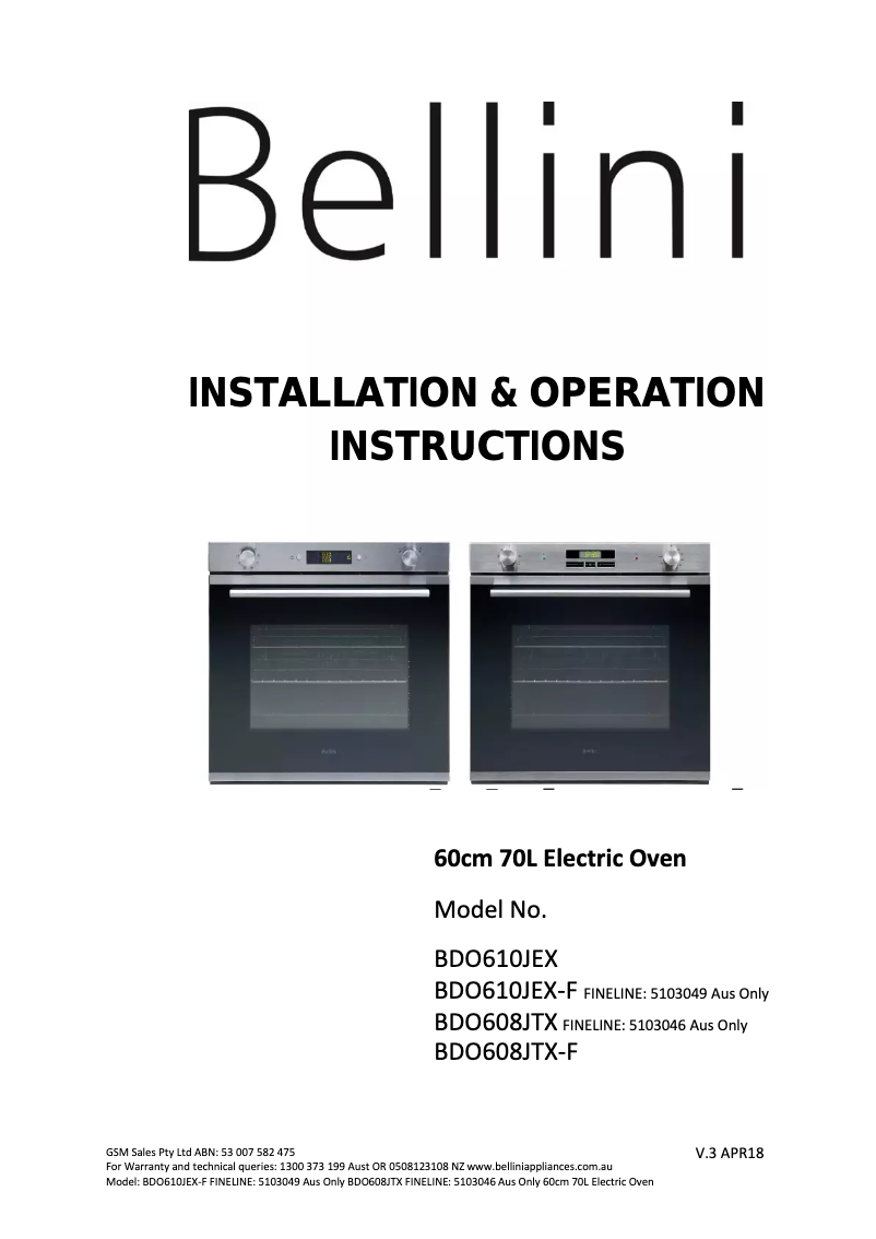 Página 1 del manual Manual de usuario Bellini BDO610JEX