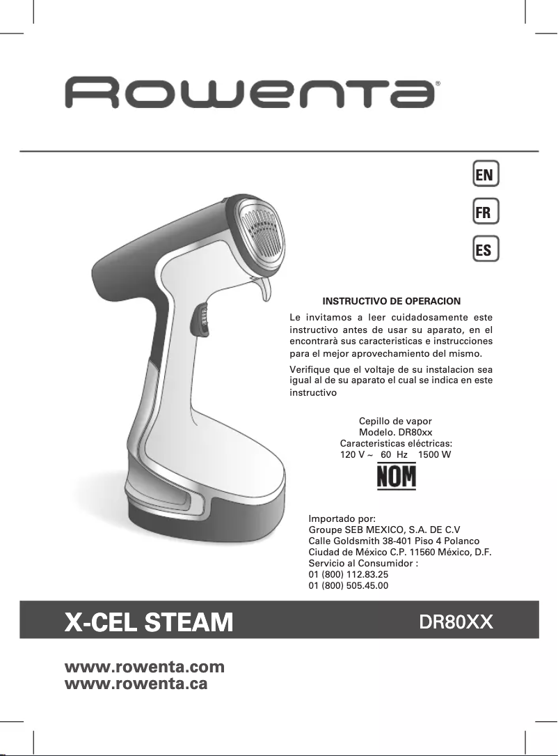 Imagen de la primera página del manual del dispositivo X-Cel Steam DR8050