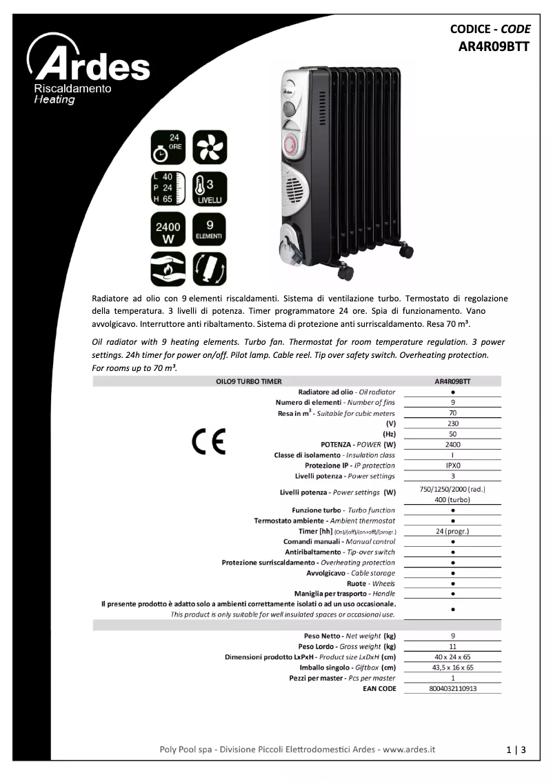 Página nº 1 - Ficha técnica Ardes AR4R09BTT