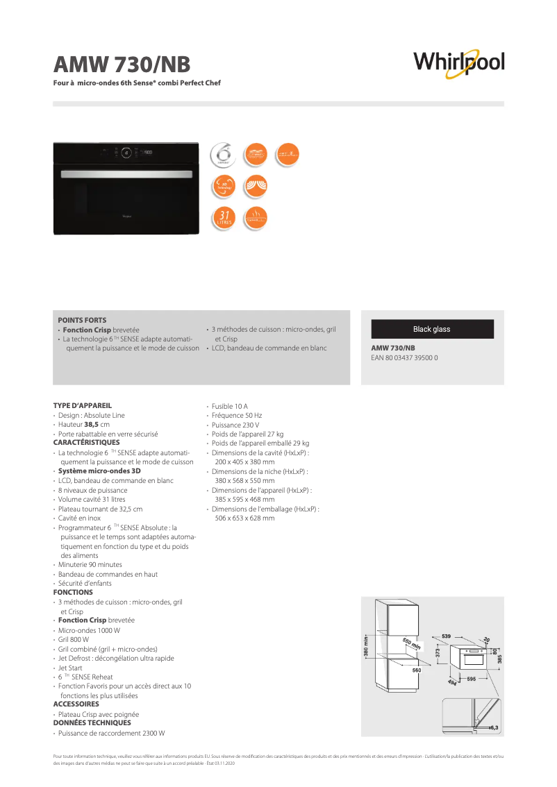 Página 1 del manual Ficha técnica Whirlpool AMW 730 NB