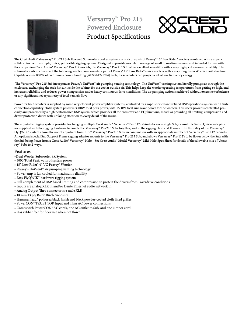 Imagen de la primera página del manual del dispositivo Versarray PRO 215