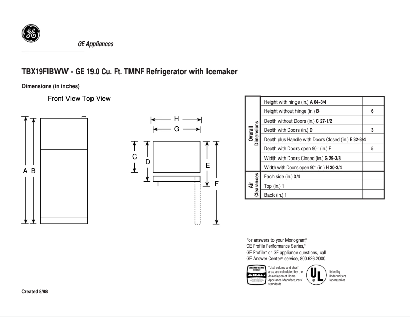 Imagen de la primera página del manual del dispositivo TBX19FIBWW