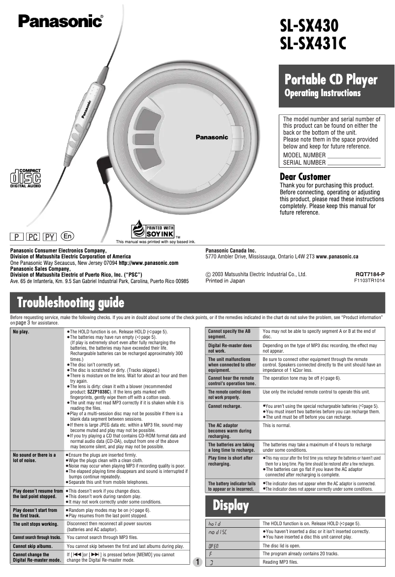 Imagen de la primera página del manual del dispositivo SL-SX431C