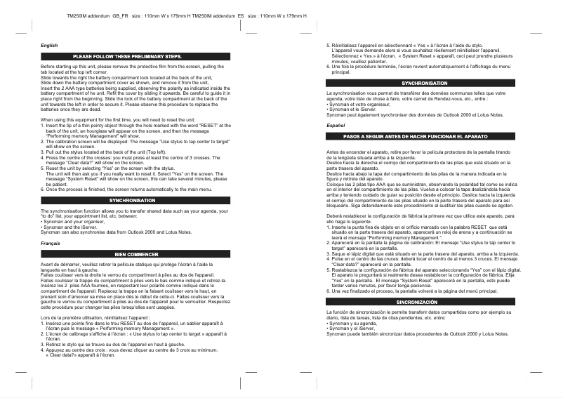 Imagen de la primera página del manual del dispositivo Touchman TM250