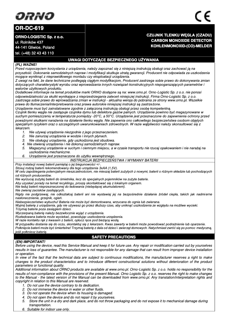 Imagen de la primera página del manual del dispositivo OR-DC-619