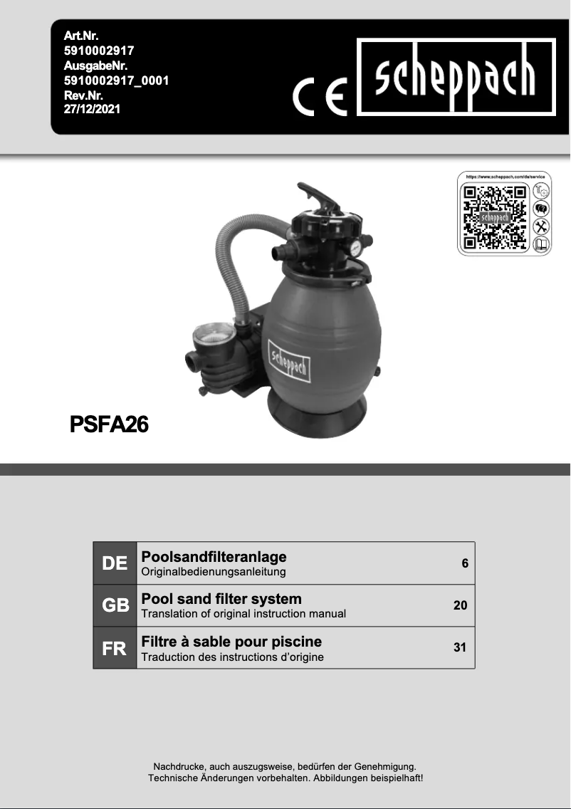 Imagen de la primera página del manual del dispositivo PSFA26