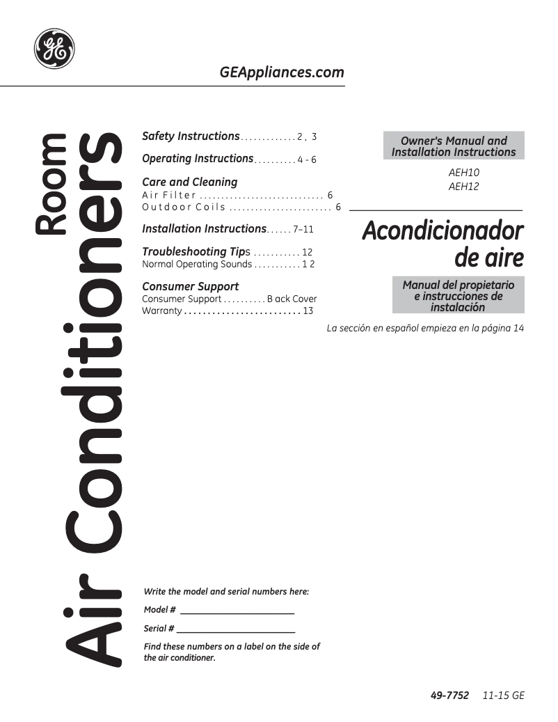 Imagen de la primera página del manual del dispositivo AEH10AS