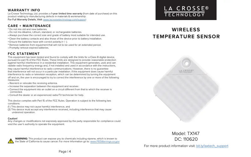 Página 1 del manual Manual de usuario La Crosse Technology TX147