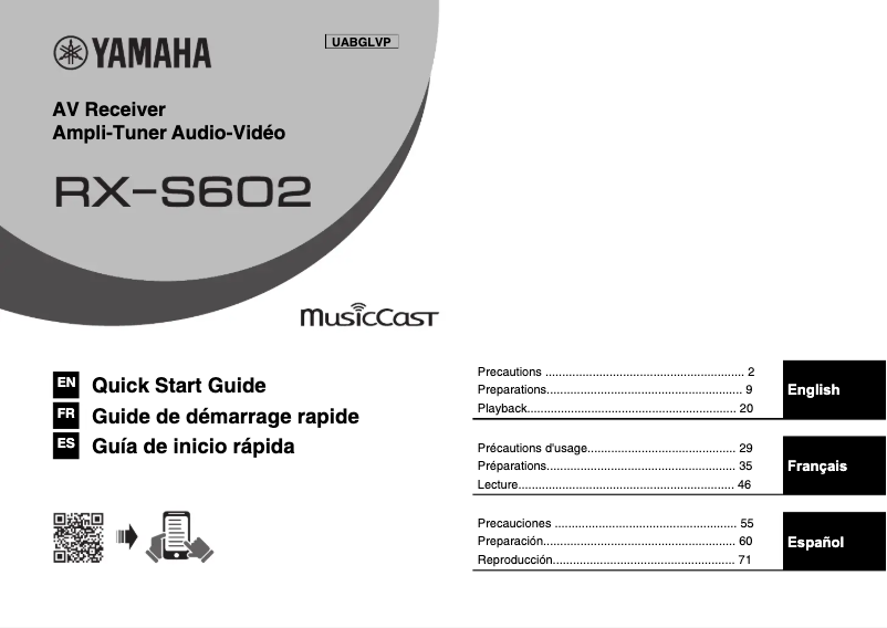Imagen de la primera página del manual del dispositivo RX-S602