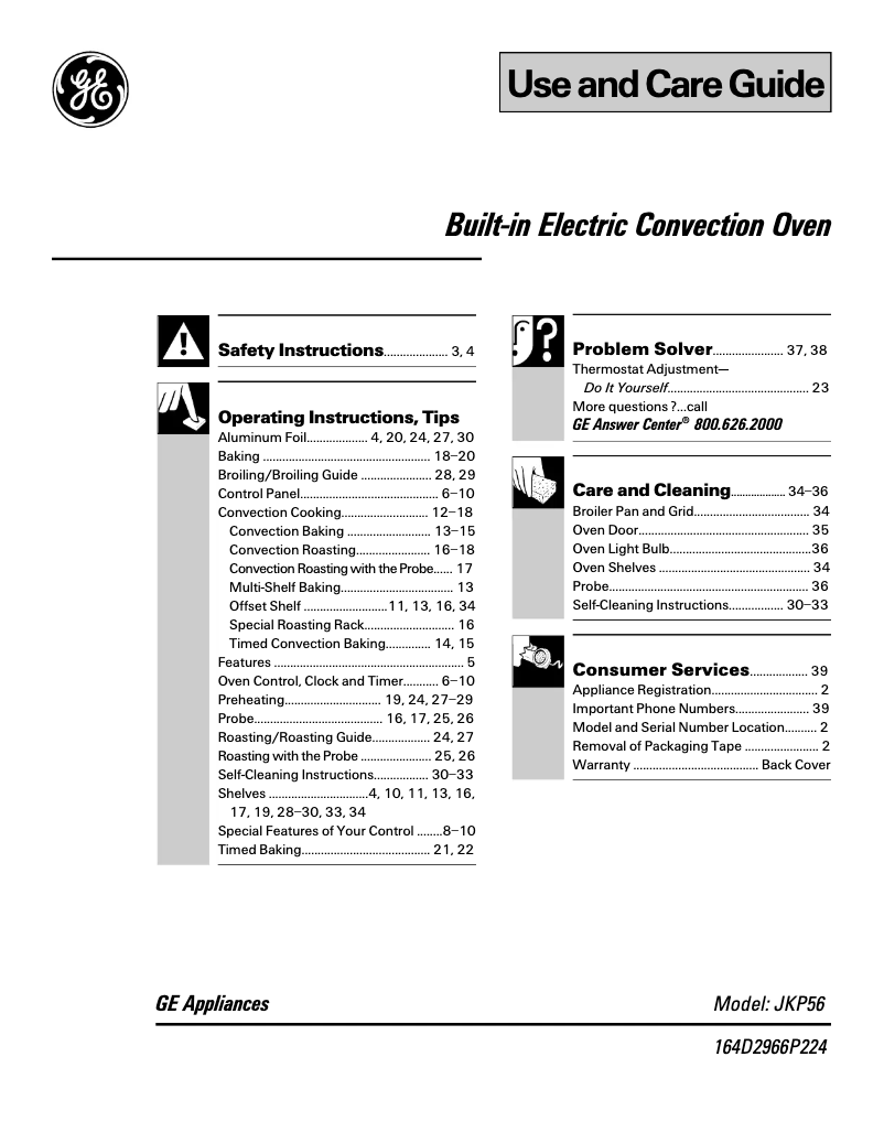 Imagen de la primera página del manual del dispositivo Profile JKP56AWAA