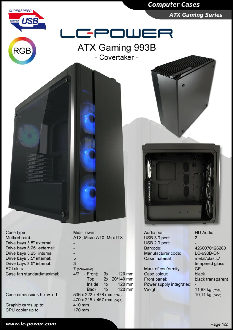 Página 1 del manual Ficha técnica LC-Power ATX Gaming 993B