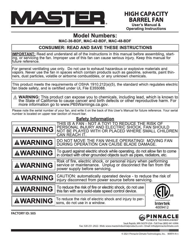 Imagen de la primera página del manual del dispositivo MAC-42-BDF