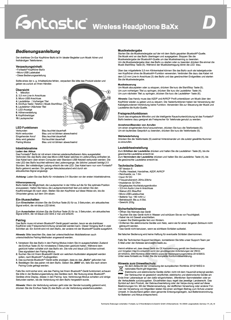 Imagen de la primera página del manual del dispositivo BAXX/SW