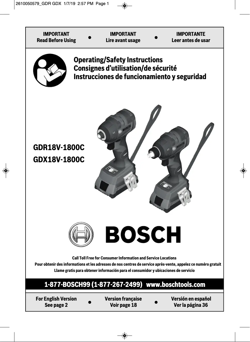 Página nº 1 - Manual de usuario Bosch GDX18V-1800CN