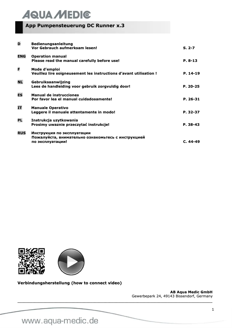 Página nº 1 - Manual de usuario Aqua Medic DC Runner 3.3