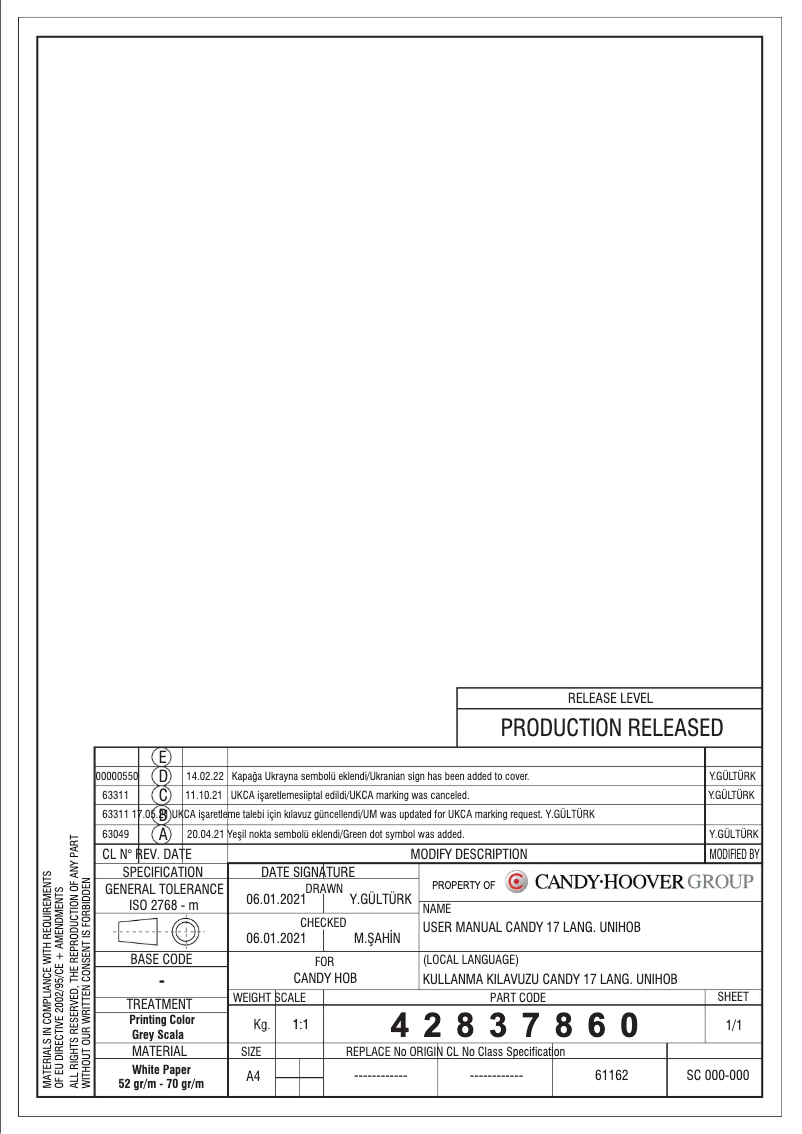 Imagen de la primera página del manual del dispositivo CHG6BF4WPX