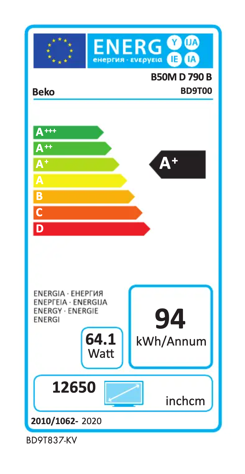 Página 1 del manual Etiqueta energética Beko B50M D 790 B
