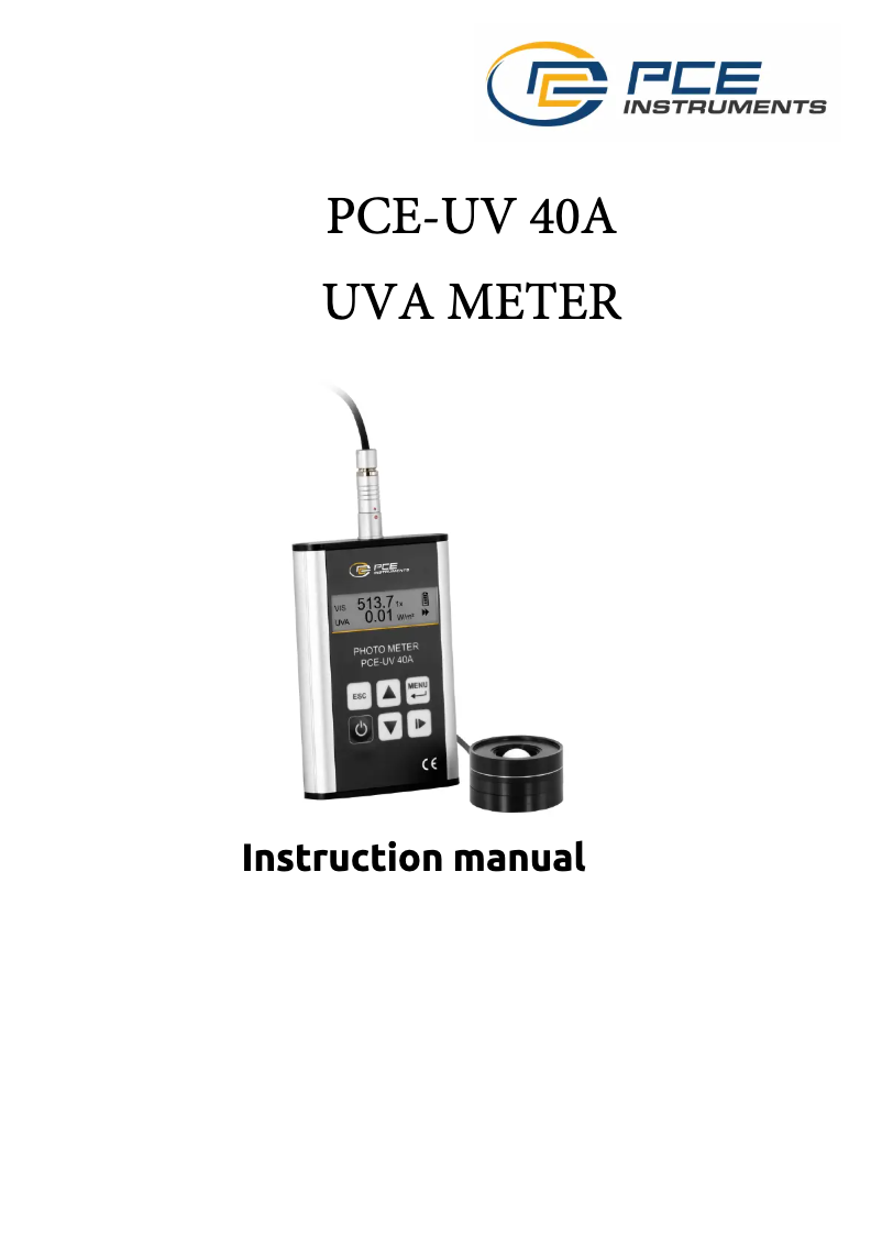 Imagen de la primera página del manual del dispositivo PCE-UV 40A