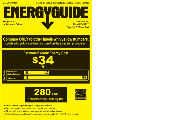 Página 1 del manual Etiqueta energética Sub-Zero UC-24R