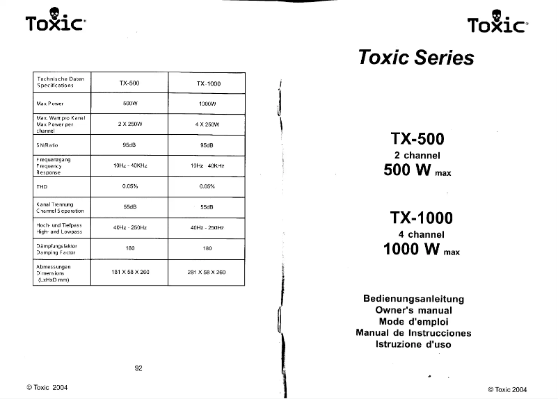 Página 1 del manual Manual de usuario Toxic TX-500