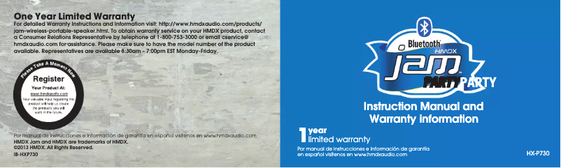 Imagen de la primera página del manual del dispositivo Jam Party HX-P730