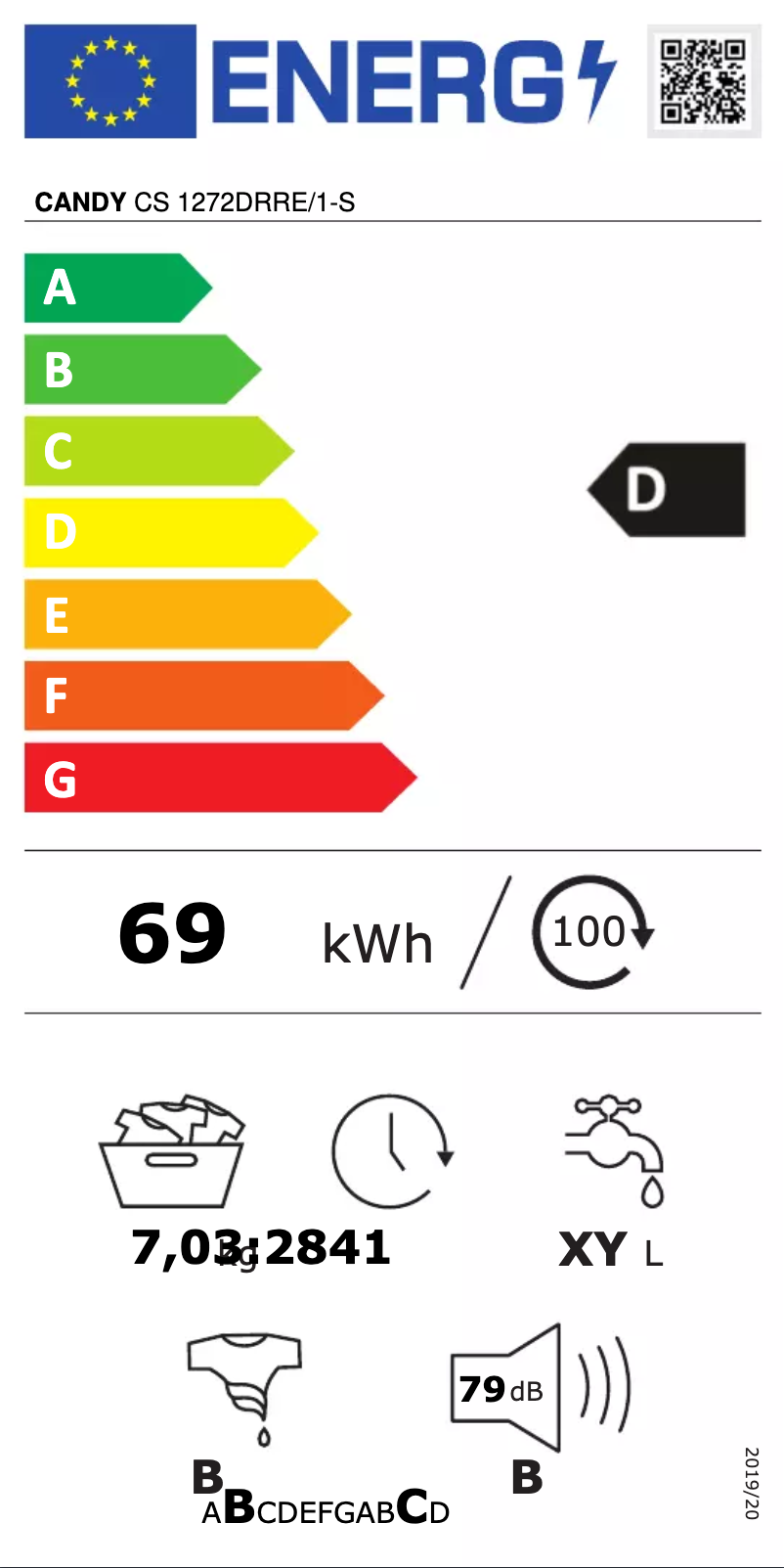 Página 1 del manual Etiqueta energética Candy CS 1272DRRE/1-S