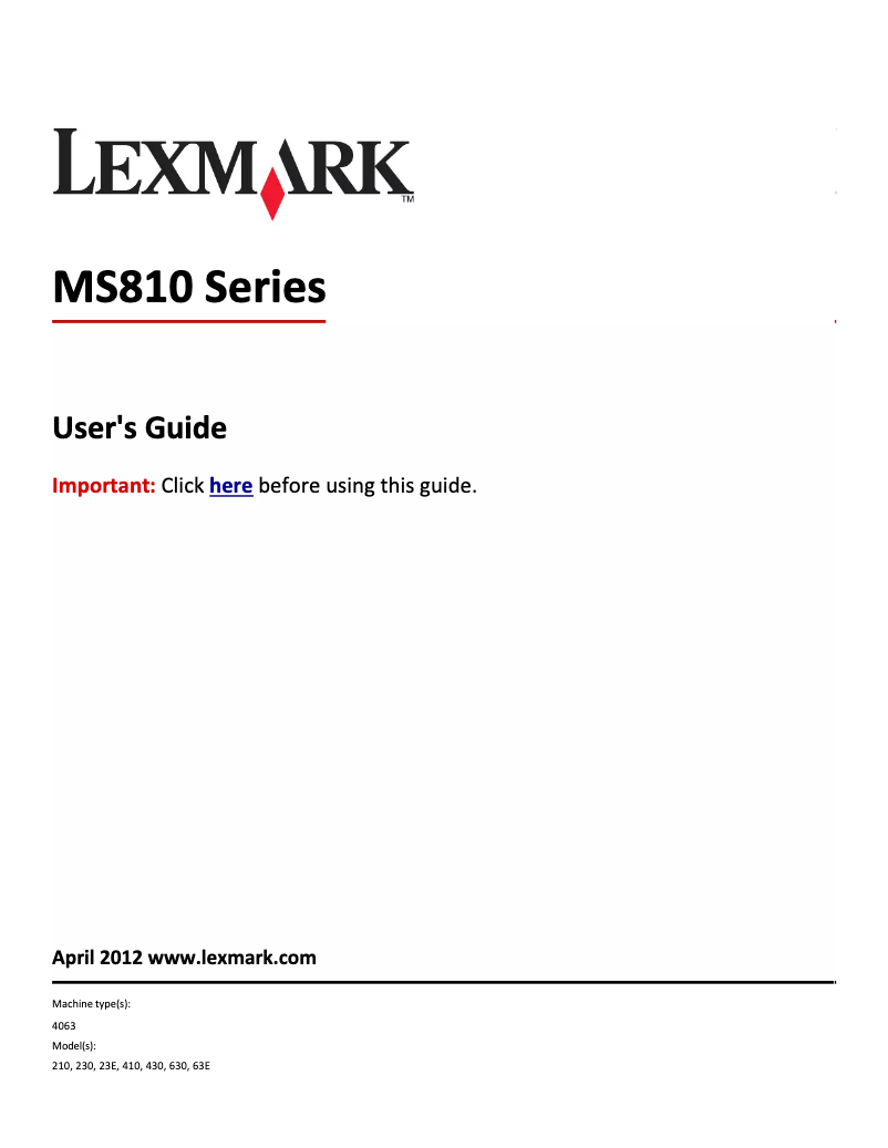 Página nº 1 - Manual de usuario Lexmark MS812de