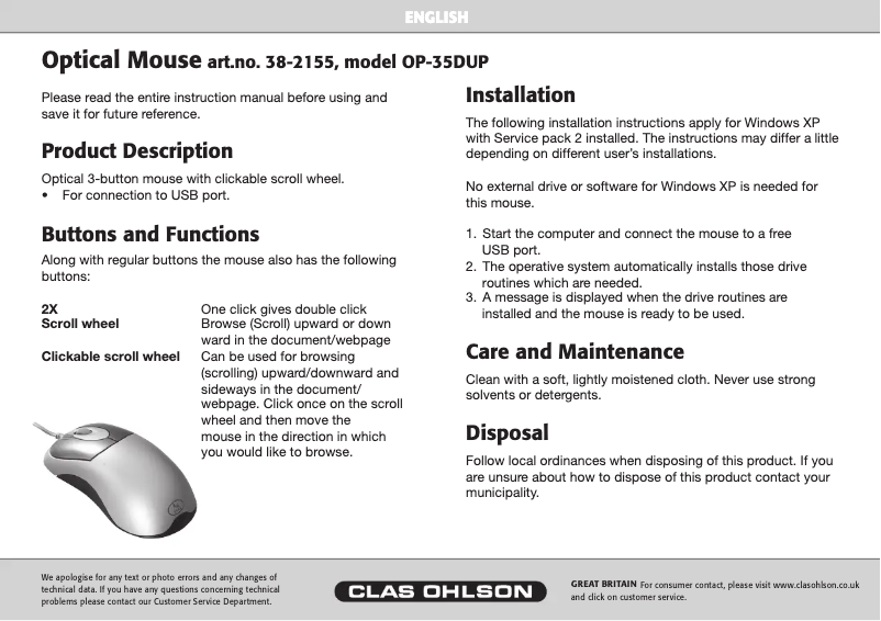 Página nº 1 - Manual de usuario A4Tech OP-35DUP