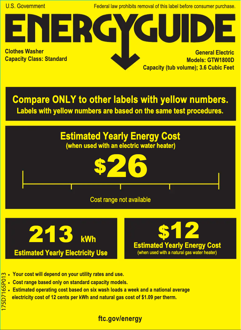 Página 1 del manual Etiqueta energética GE GTWP1800DWW