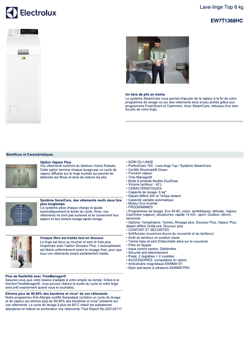 Página 1 del manual Ficha técnica Electrolux EW7T1368HC