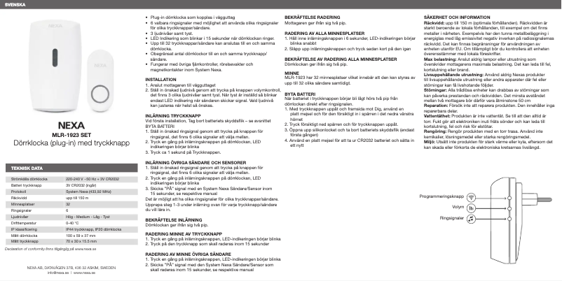 Imagen de la primera página del manual del dispositivo MLR-1923