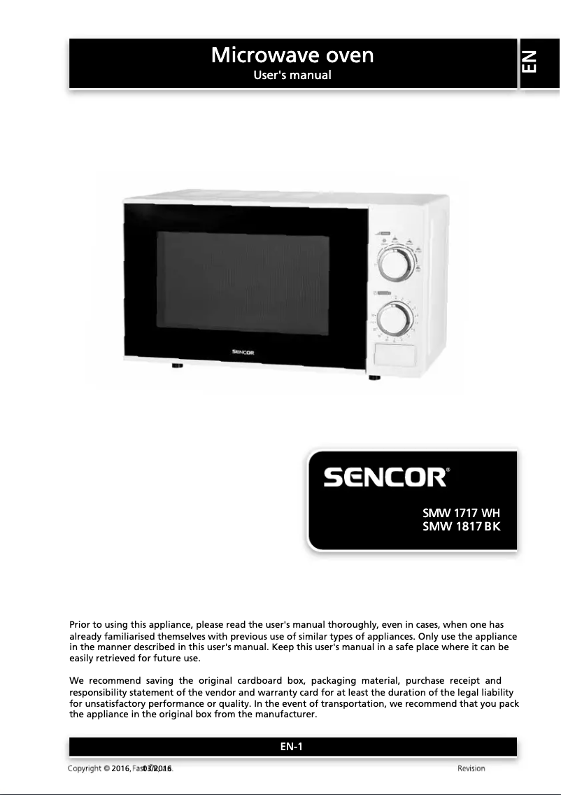 Imagen de la primera página del manual del dispositivo SMW 1717WH