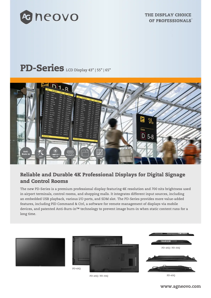 Página 1 del manual Ficha técnica AG Neovo PD-65Q