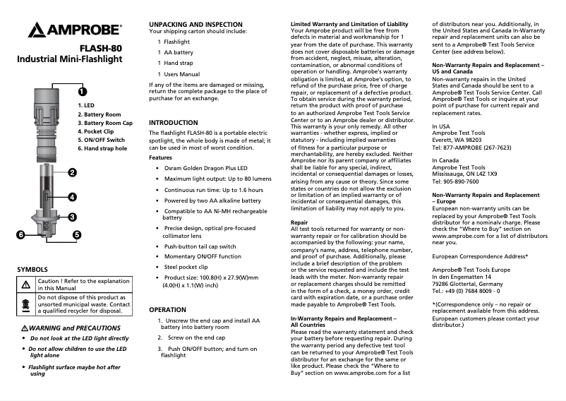 Página nº 1 - Manual de usuario Amprobe FLASH-80