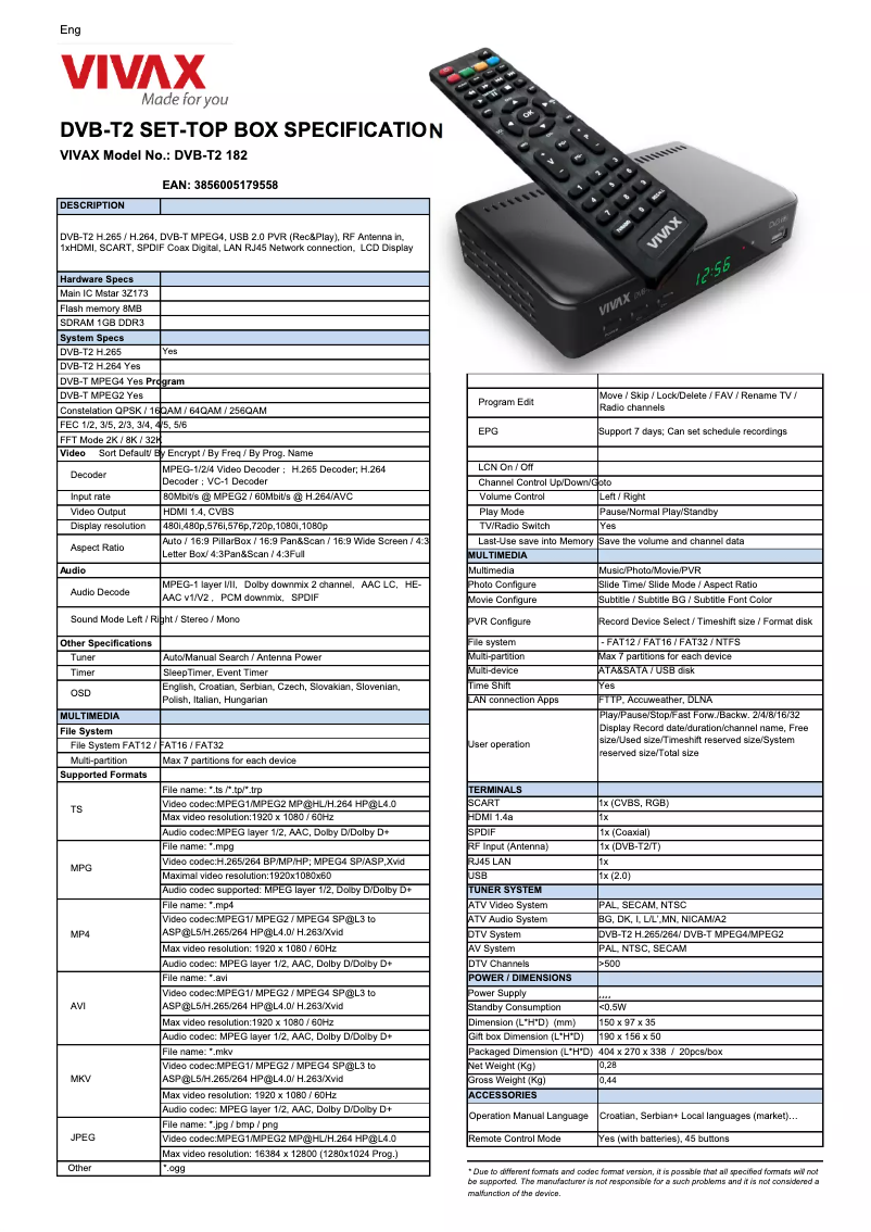 Imagen de la primera página del manual del dispositivo DVB-T2