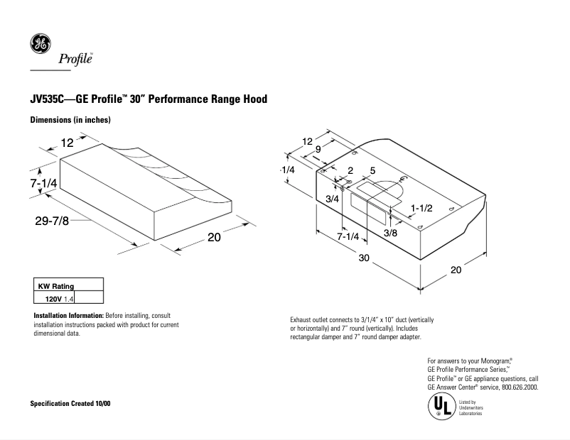 Imagen de la primera página del manual del dispositivo Profile JV535CBB