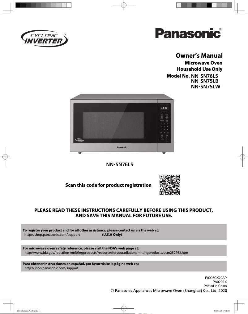 Página 1 del manual Manual de usuario Panasonic Cyclonic Inverter NN-SN76LS