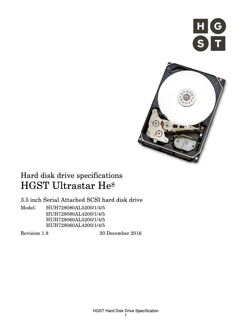 Página nº 1 - Manual de usuario HGST Ultrastar He8