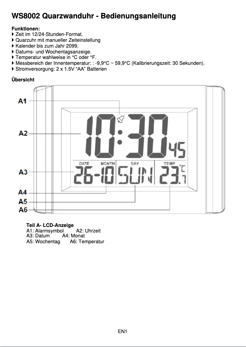 Página nº 1 - Manual de usuario Techno Line WS 8002