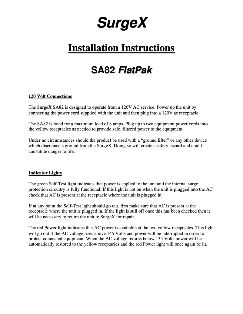 Imagen de la primera página del manual del dispositivo SA-82