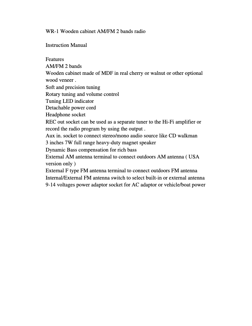 Imagen de la primera página del manual del dispositivo WR-1SR