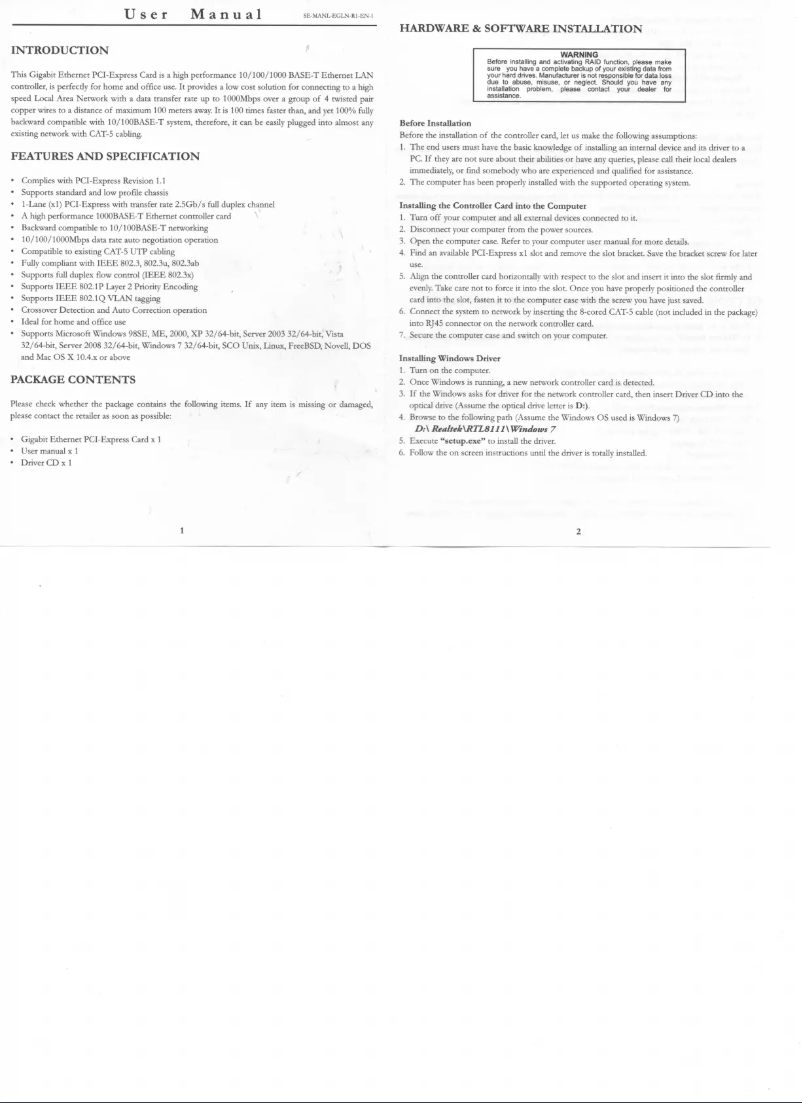 Imagen de la primera página del manual del dispositivo SD-PEX24009