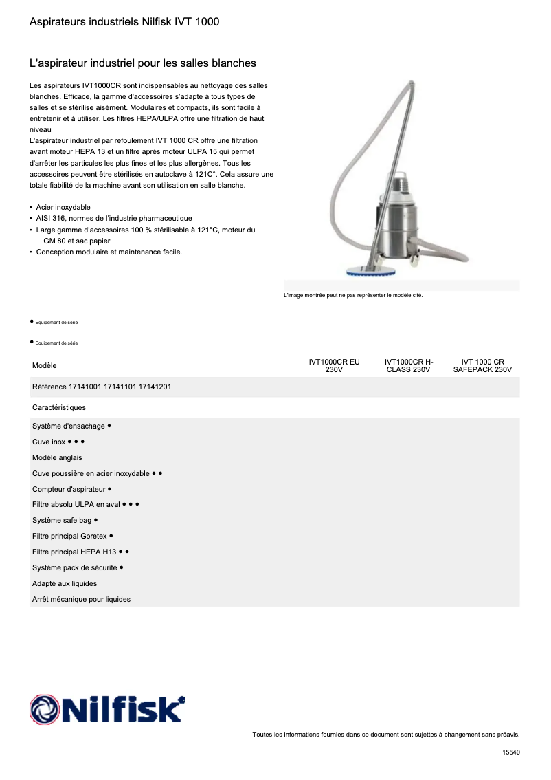 Página nº 1 - Ficha técnica Nilfisk IVT1000