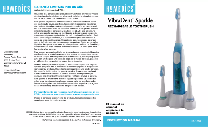 Imagen de la primera página del manual del dispositivo VibraDent sparkle HD-120
