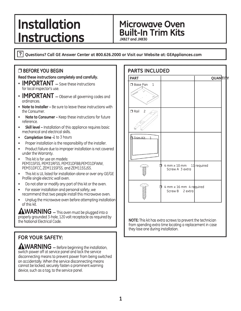 Imagen de la primera página del manual del dispositivo JX827DFWW